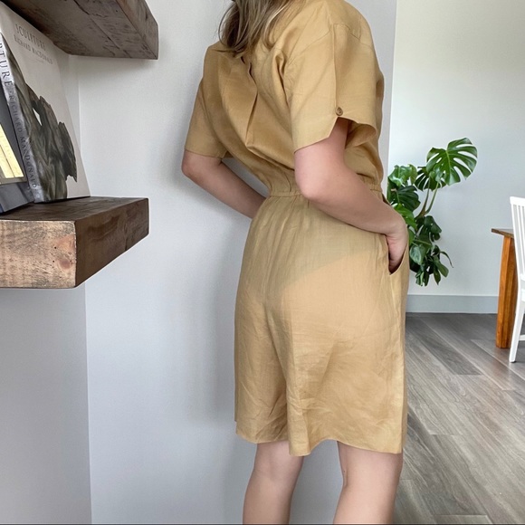 Vintage Linen Romper Jumpsuit Camel Khaki Safari - Picture 3 of 6